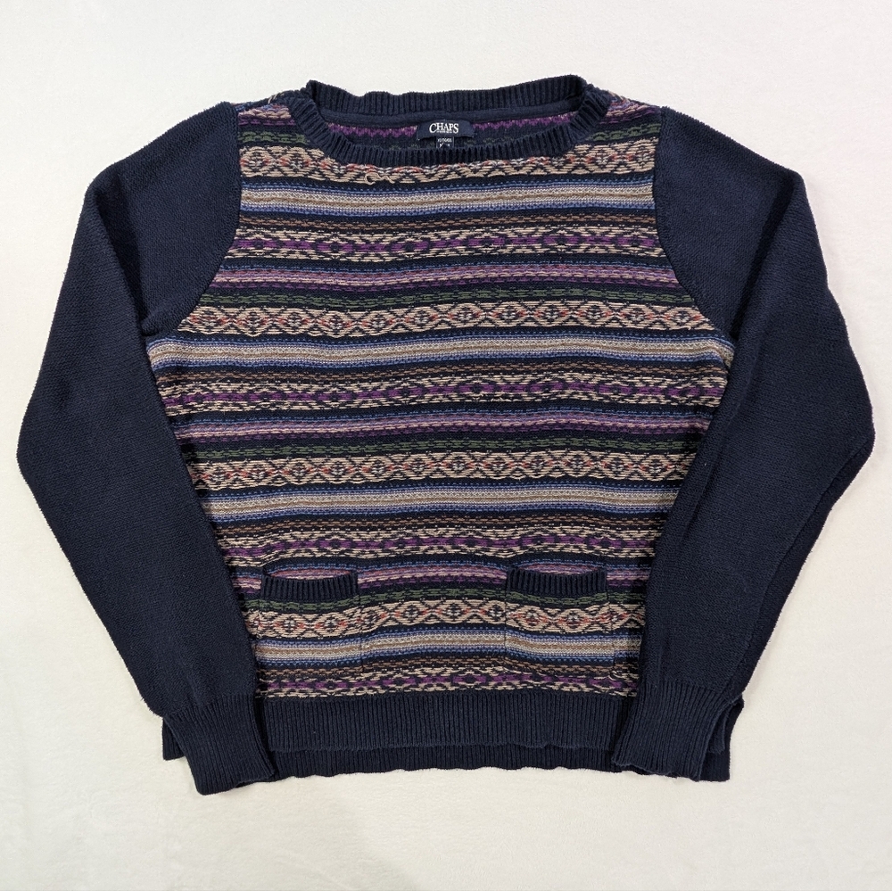 Chaps Sweater Navy Dark Purple Stripe Sweater Women's XL‎